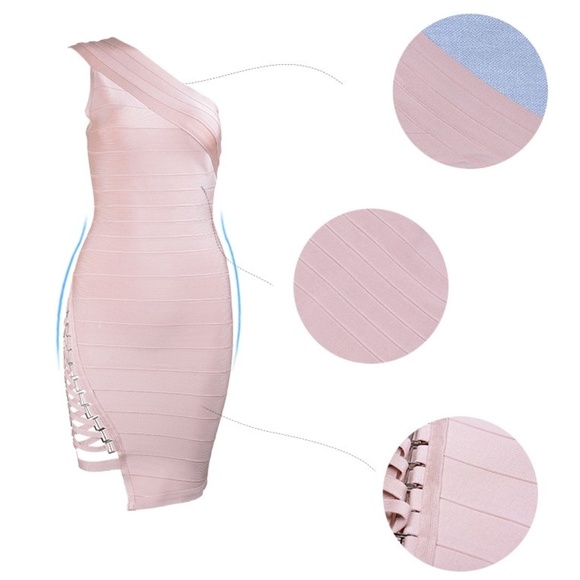 Bandage One Shoulder Strappy Dress Blush Nude - Picture 5 of 8